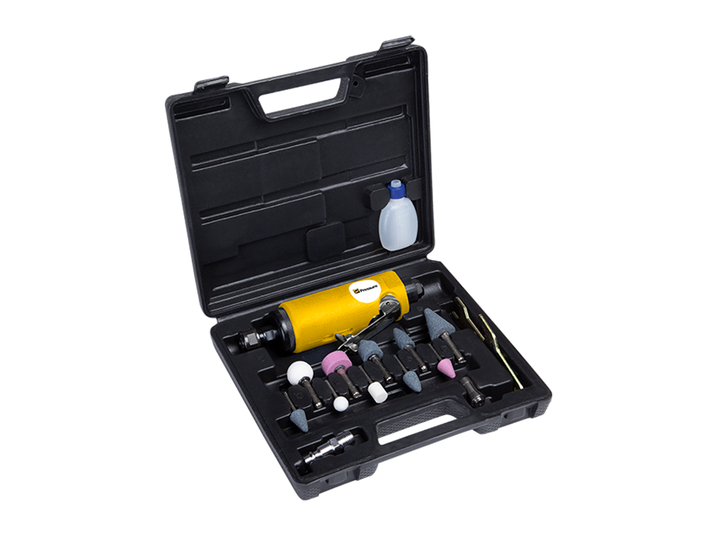 Kit com 14 peças que inclui retífica pneumática 1/4"